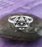 Eye of Providence Toe-Midi-Knuckle Oxidized Ring, Adjustable