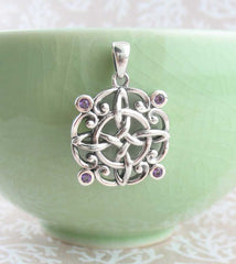 Ornate Witch's Knot Pendant with Amethyst Crystals