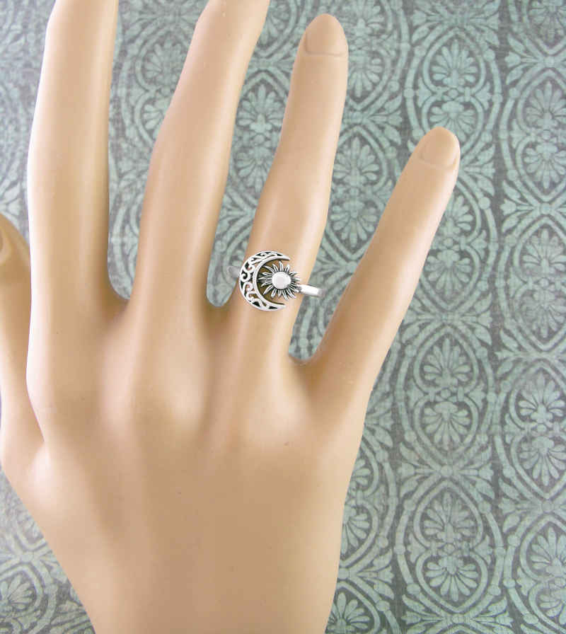 Fancy Crescent Moon And Sun Flower Ring | Woot & Hammy