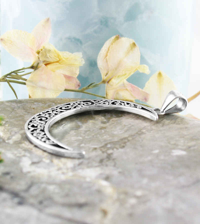 Crescent Moon With Decorative Spirals and Swirls Pendant | Woot & Hammy