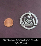 Oxidized Fire Flame Element Pentacle Pendant Necklace Wiccan Pagan Star Pentagram Witch Witchcraft Alchemy Mystical Occult size comparison