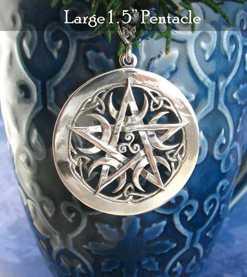 Large 1.5" Five Crescent Moons Celtic Pentacle Pendant, Handmade