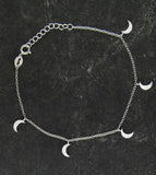 Five Tiny Crescent Moons Dainty Charm Bracelet with CZ Crystals