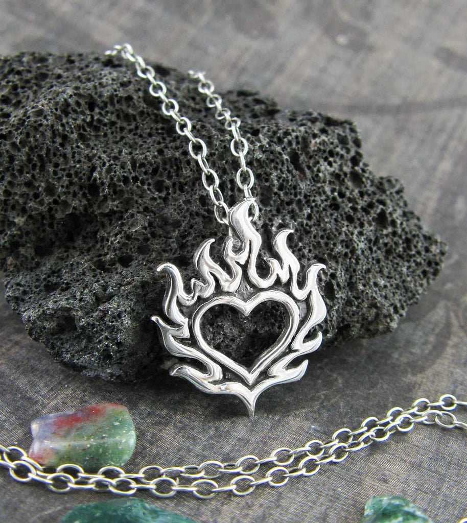 Little Flaming Heart Pendant Necklace Fire Flames Burning Love Emoji Valentine's Day Anniversary Gift For Her Wife Girlfriend Lover with chain