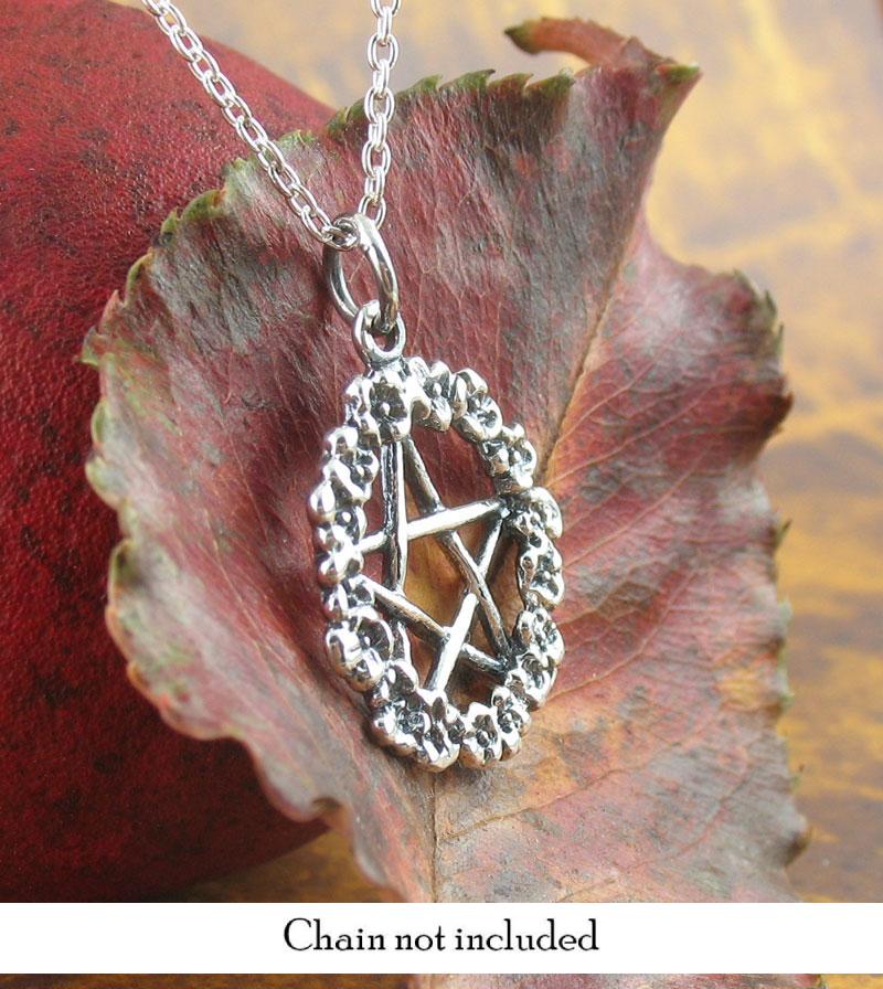 Wreath of Flowers Pentacle Pendant Necklace Sterling Silver