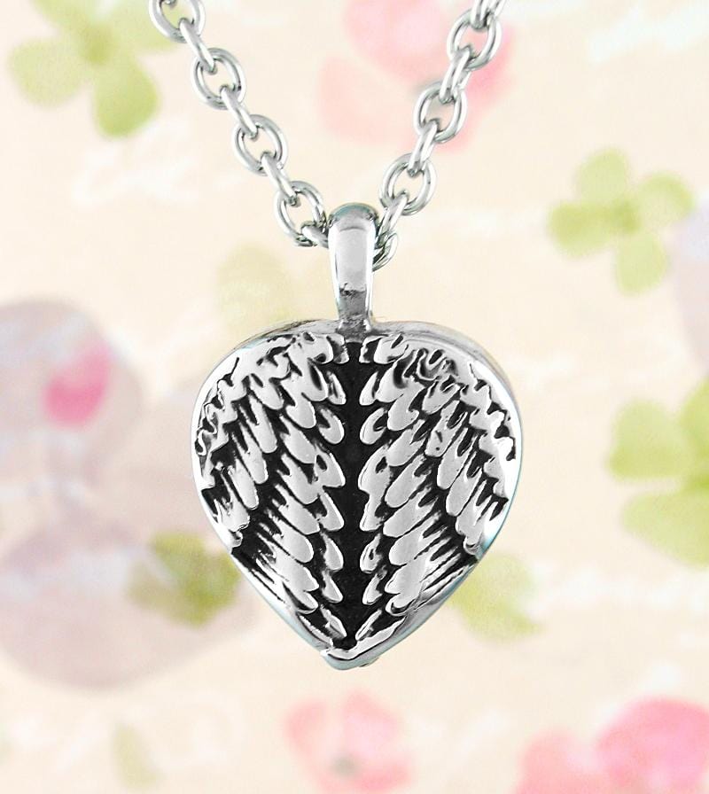 Heart-Shaped Angel Wing Memorial Urn Necklace - woot & hammy