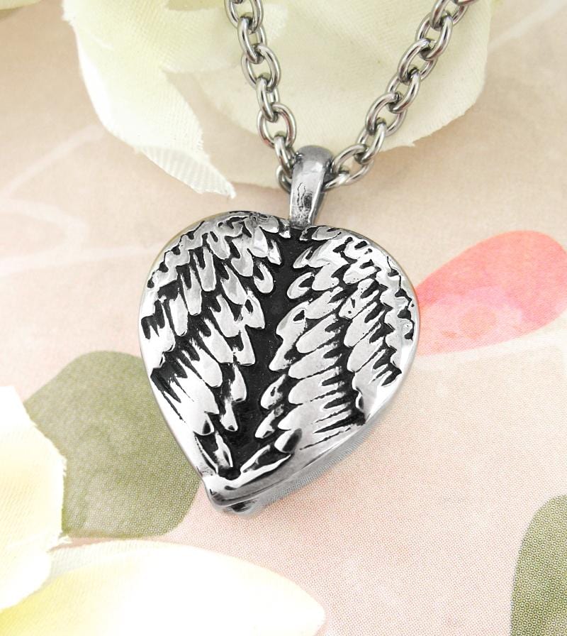 Heart-Shaped Angel Wing Memorial Urn Necklace - woot & hammy