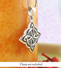 Witch's Knot Four Pointed Celtic Knot Interlaced with a Circle Necklace Sterling Silver Pendant