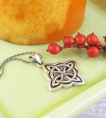 Witch's Knot Four Pointed Celtic Knot Interlaced with a Circle Necklace Sterling Silver Pendant