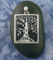 Rectangular Framed Tree of Life Pendant Sterling Silver