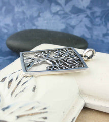 Rectangular Framed Tree of Life Pendant Sterling Silver