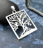 Rectangular Framed Tree of Life Pendant Sterling Silver