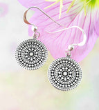 Mandala-Inspired Geometric Circle Drop Earrings Sterling Silver