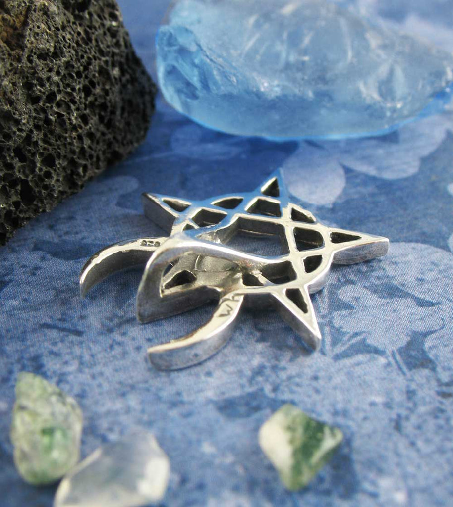 Moonlight Mysteries Bronze Pentacle Pentagram Pendant Necklace - Wicca Pagan Witchcraft Jewelry, Celtic Style, Gold Color