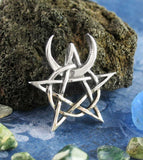 Horned God Pentacle Pentagram Necklace Pendant Cernunnos Pan Wiccan Wicca Pagan Neopagan Witchcraft Occult Crescent Moon front view