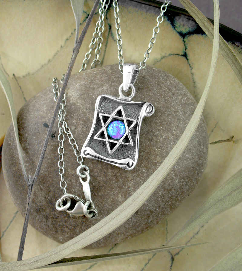 Star of David Symbol With Lab Opal Scroll Pendant | woot & hammy