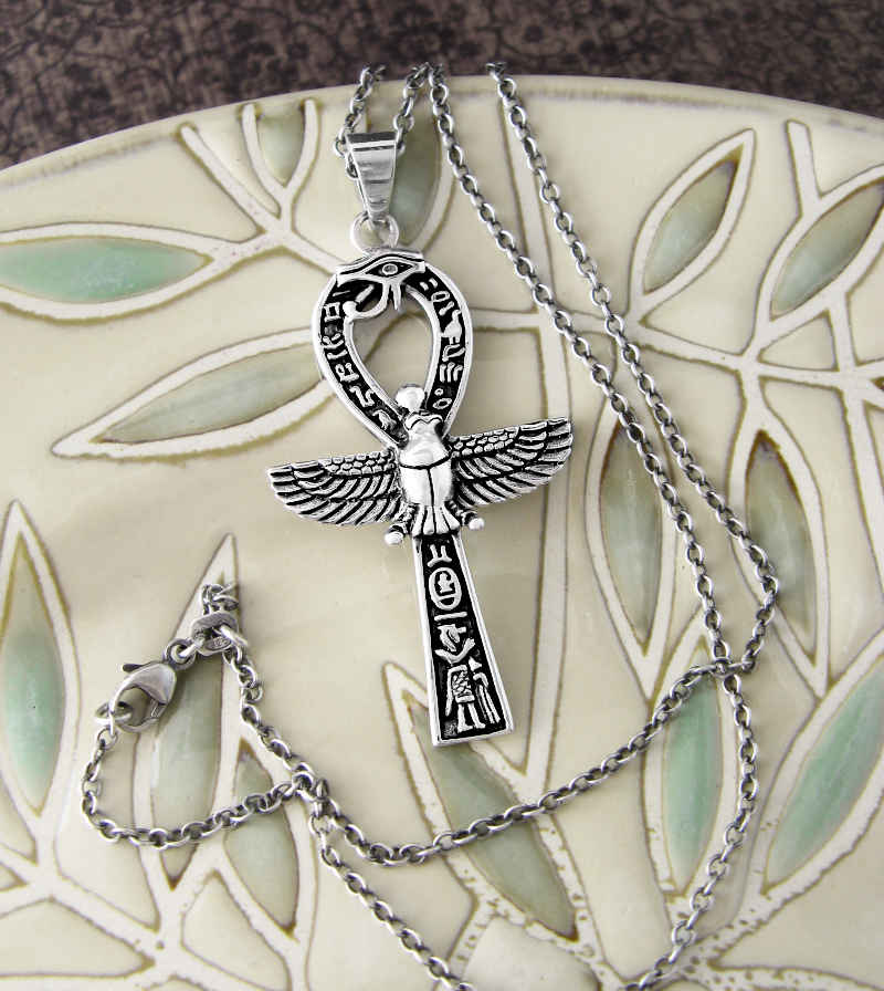 Egyptian Ankh Cross & Eye Of Horus Necklace - Protection Amulet Jewelry For Women & Men