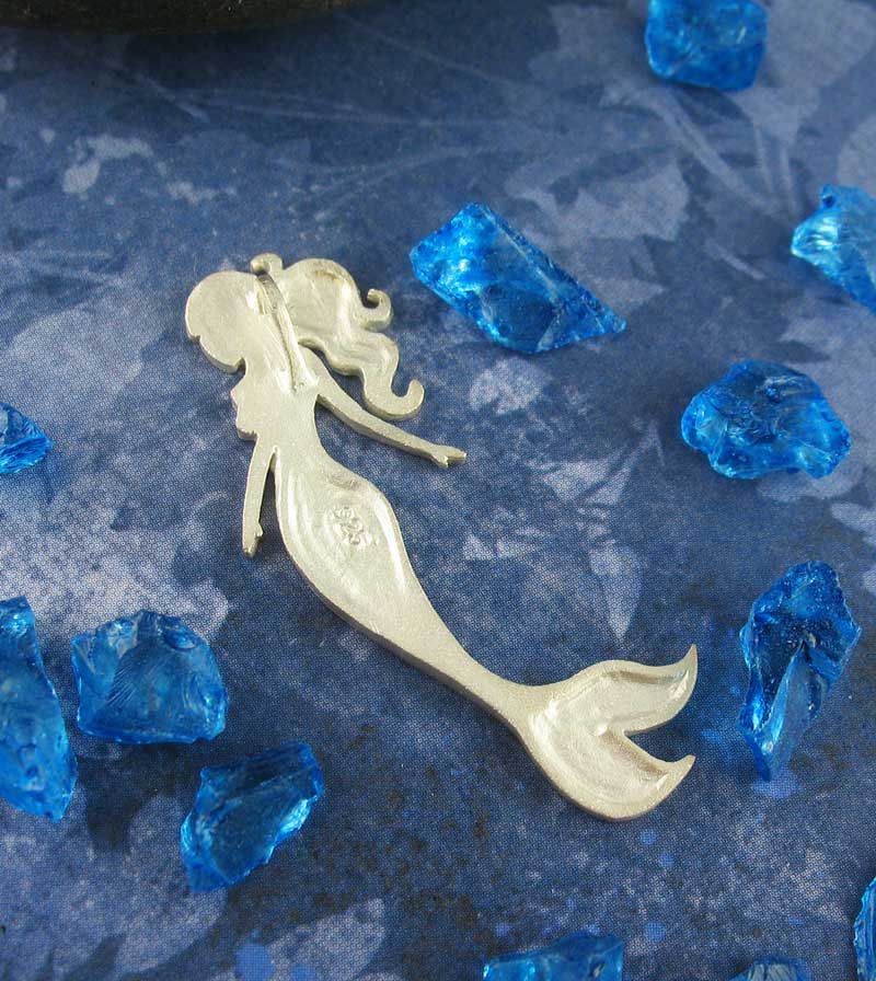 Mermaid Necklace Pendant Charm Silhouette Beach Ocean Sea Waves Surfer Diver Little Tail Scale Birthday Party Gift Mom Women backside view