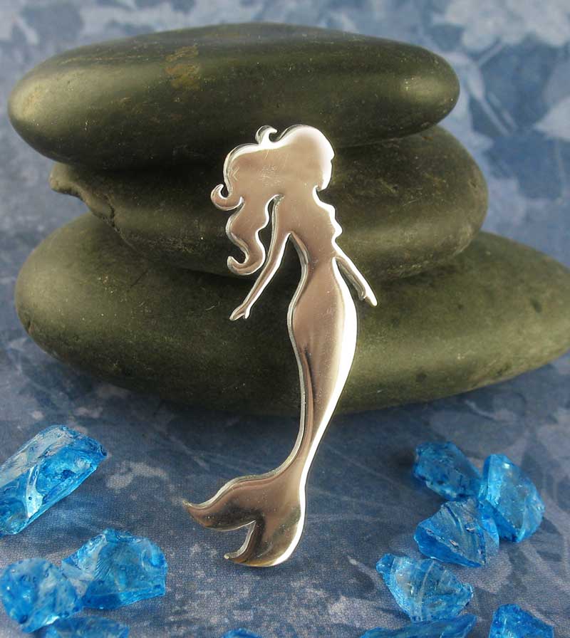 Mermaid Necklace Pendant Charm Silhouette Beach Ocean Sea Waves Surfer Diver Little Tail Scale Birthday Party Gift Mom Women front view two