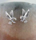 Eagles Post Stud Earrings Flying Bird Stud Biker Hawk Falcon Sterling Silver 