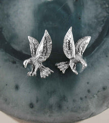 Eagles Post Stud Earrings Flying Bird Stud Biker Hawk Falcon Sterling Silver 