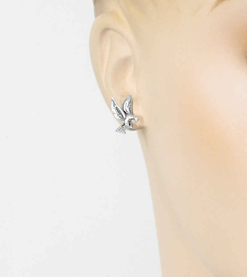 Eagles Post Stud Earrings Flying Bird Stud Biker Hawk Falcon Sterling Silver 