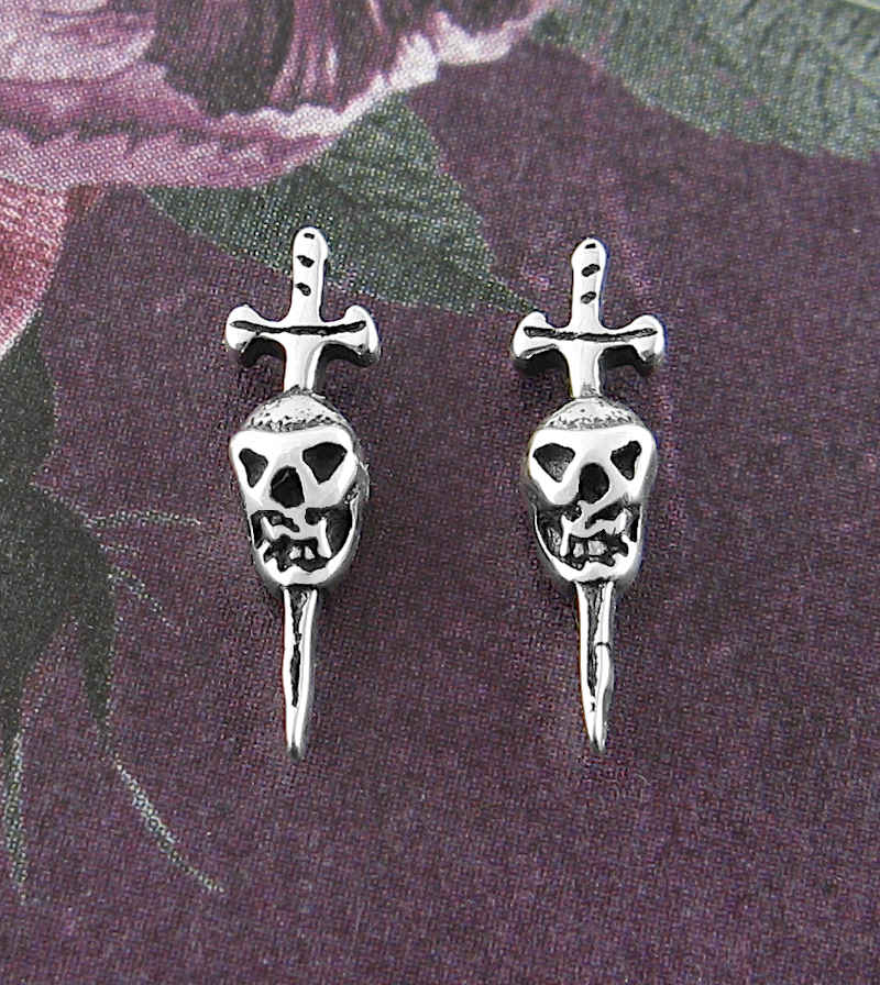 Miniature Skull and Dagger Post Earrings | Woot & Hammy