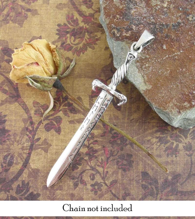Sword Saber Pendant Blade Dagger Celtic Warrior With Runes and Eagle Head Handle 
