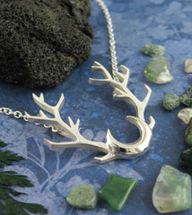 Antlers with Crescent Moon Necklace, Handmade, Sterling Silver