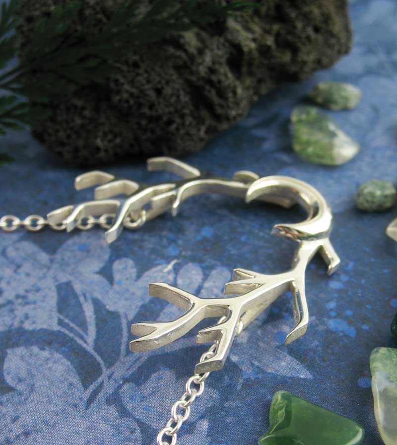 Antlers with Crescent Moon Necklace, Handmade, Sterling Silver