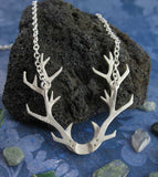 Antlers with Crescent Moon Necklace, Handmade, Sterling Silver