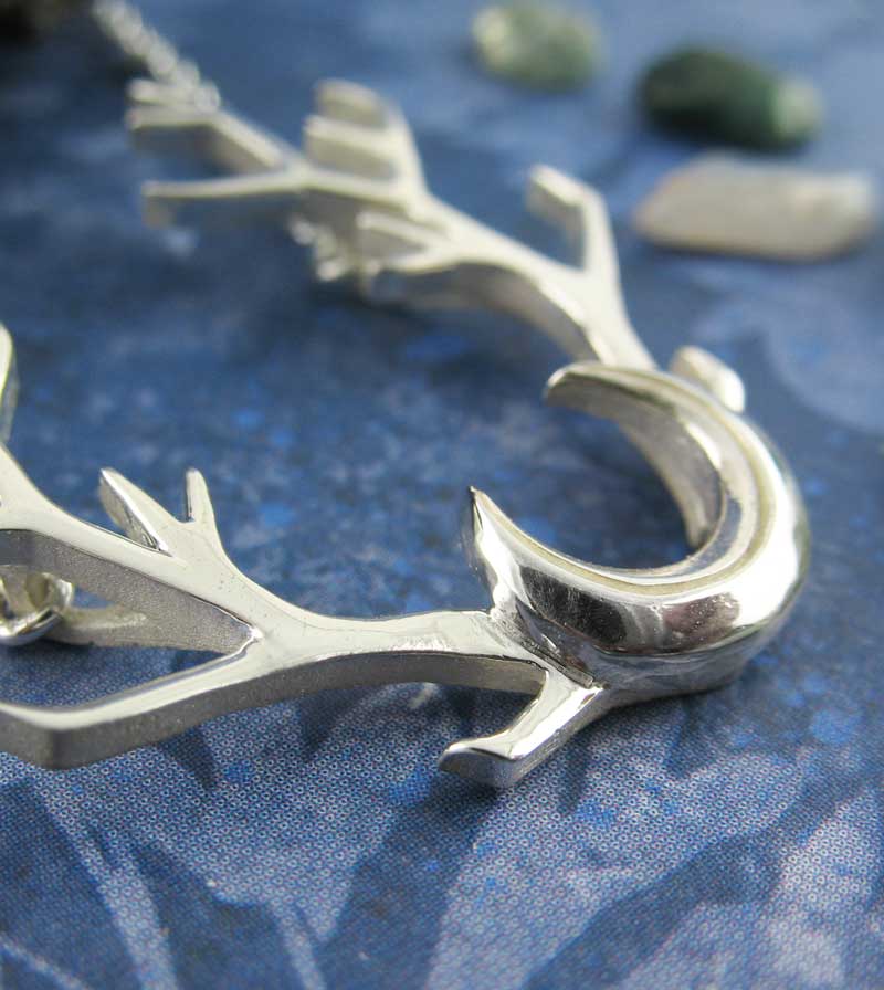 Antlers with Crescent Moon Necklace, Handmade, Sterling Silver