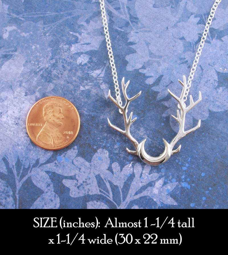 Antlers with Crescent Moon Necklace, Handmade, Sterling Silver