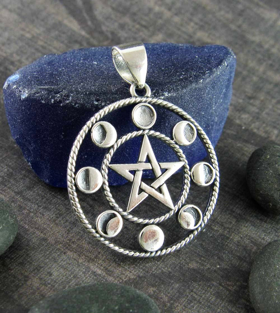 Pentacle With Phases of the Moon Pendant, 7/8"