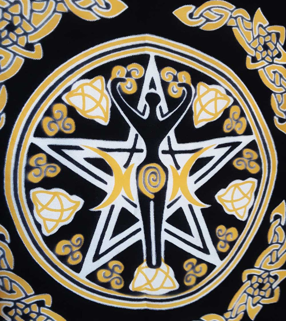 Goddess with Triple Moon Pentacle & Celtic Knots Altar Cloth