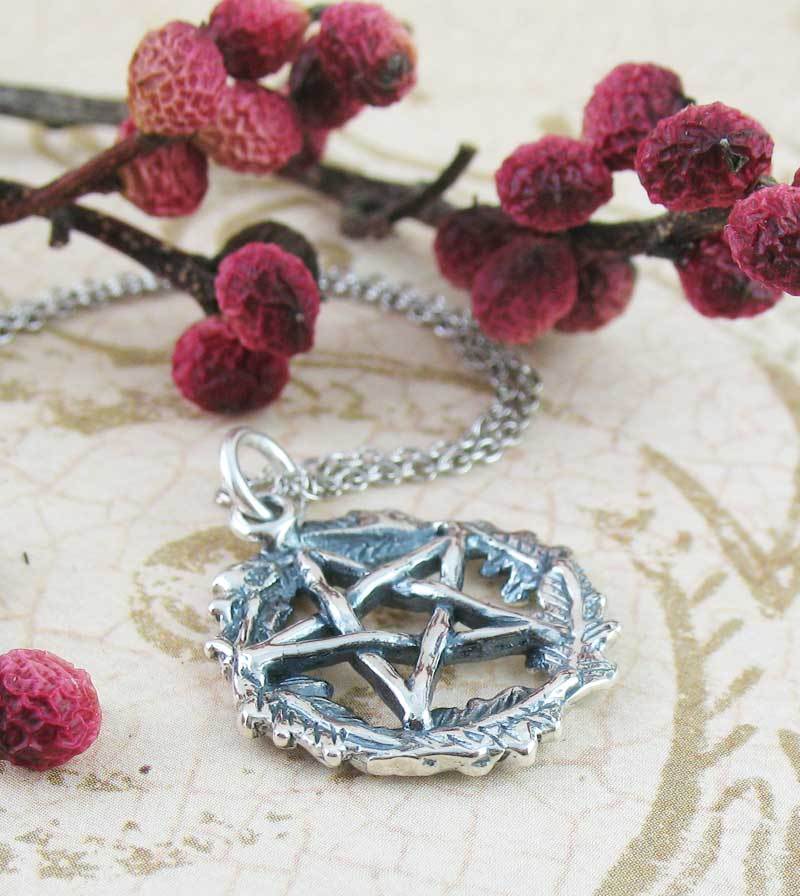 Sacred Oak Tree Leaf Pentacle Pentagram Necklace Sterling Silver