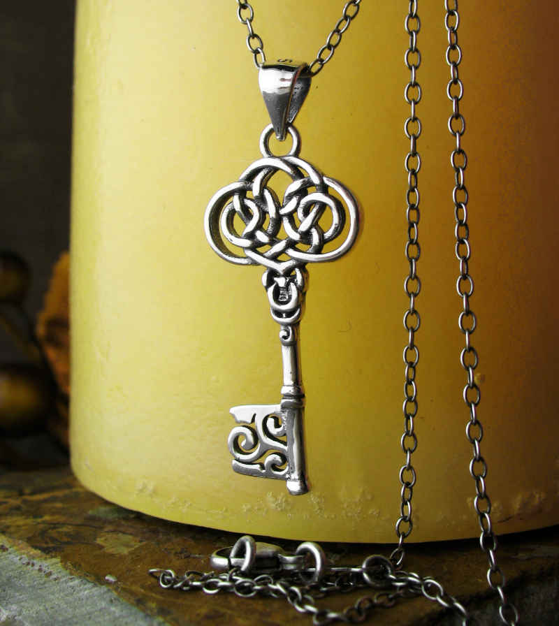 Key Necklace Little Silver Key Charm Celtic Jewelry New 