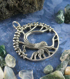 Old Twisty Tree of Life with Flowers Pendant, Handmade Sterling Silver Oxidized