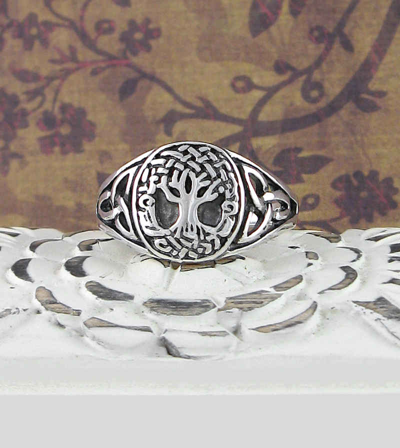 Oval Celtic Tree of Life With Triquetra Knots Ring | Woot & Hammy