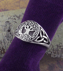 Oval Celtic Tree of Life With Triquetra Knots Ring | Woot & Hammy