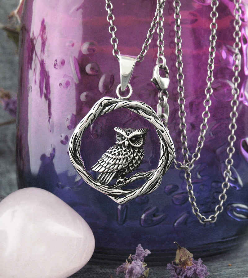 Owl Framed In Woody Wreath Oxidized Pendant | Woot & Hammy