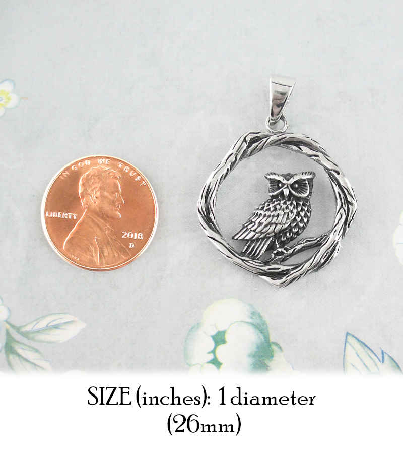 Owl Framed In Woody Wreath Oxidized Pendant | Woot & Hammy