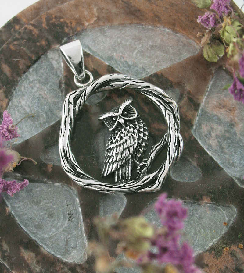 Owl Framed In Woody Wreath Oxidized Pendant | Woot & Hammy