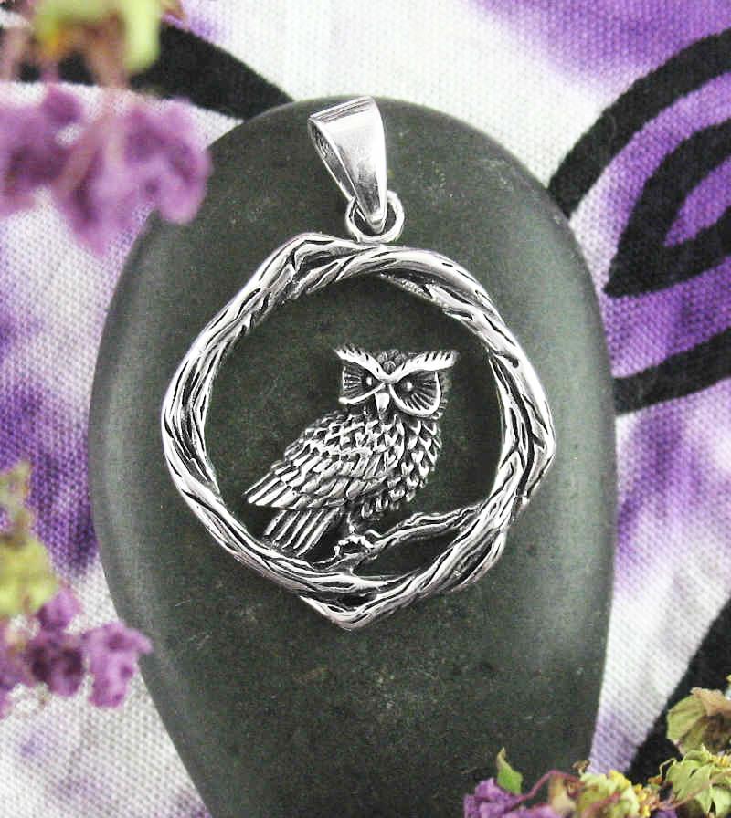 Owl Framed In Woody Wreath Oxidized Pendant | Woot & Hammy