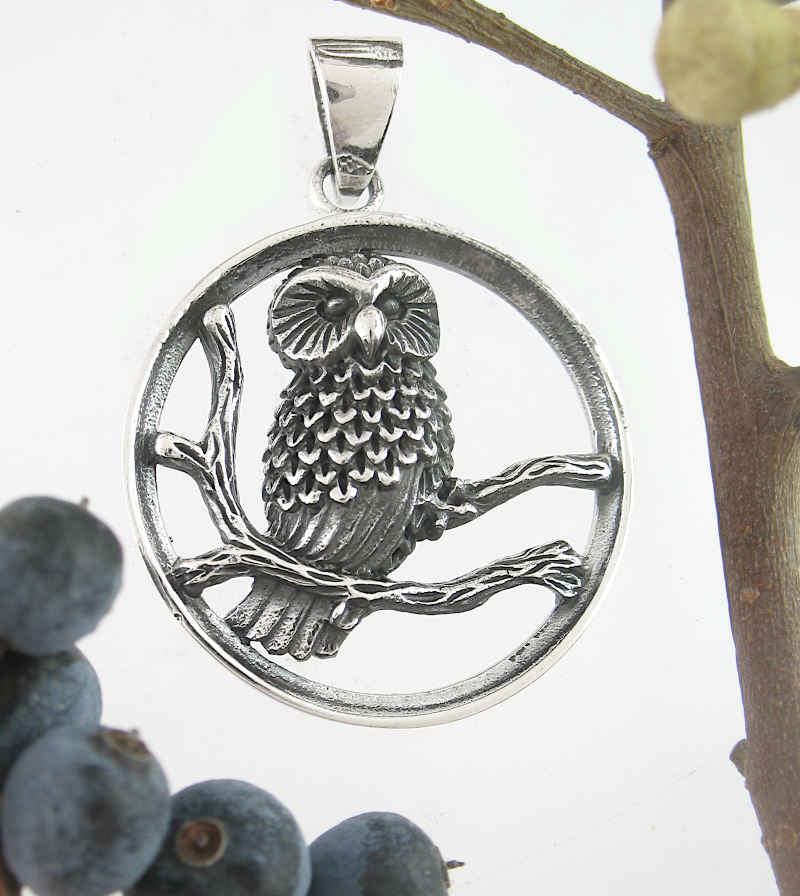 Owl Branch Circle Pendant Spirit Animal Totem Amulet