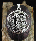 Pendentif hibou celtique avec croissant de lune, triquetra et pentagramme