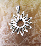 Studded Sunflower Pendant With CZ Simulated Diamonds, Oxidized