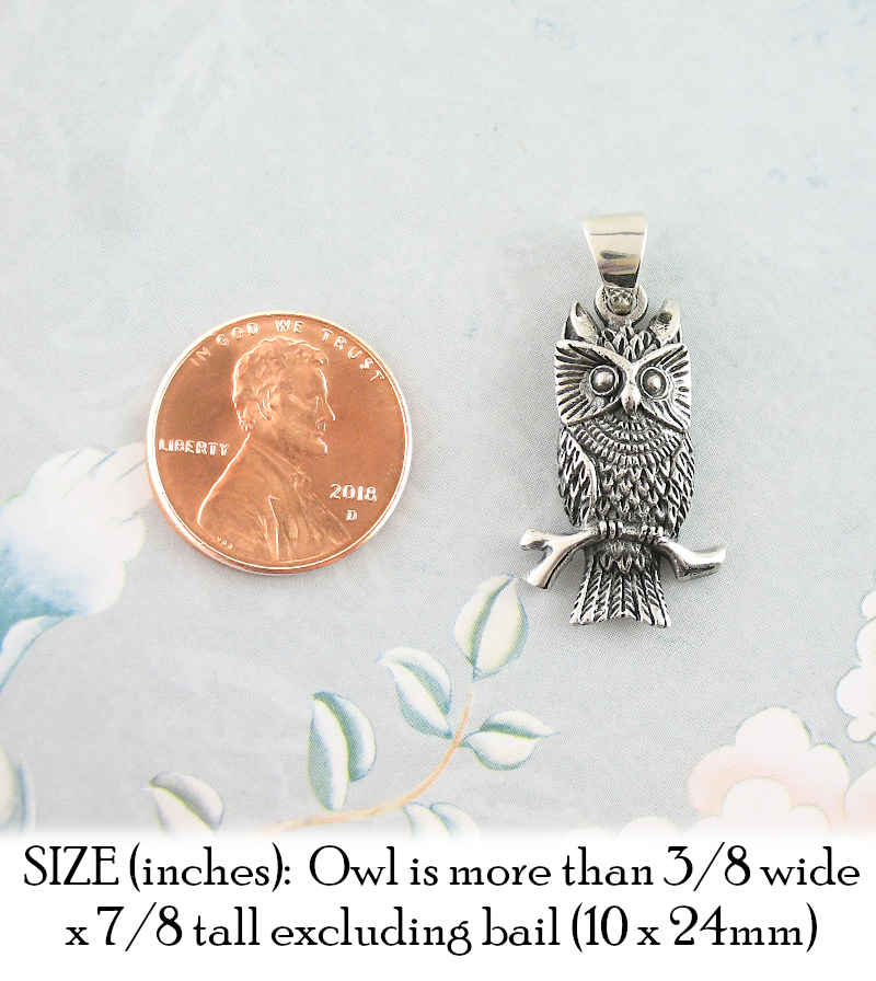 Watchful Horned Owl On Branch Oxidized Pendant | Woot & Hammy