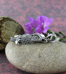 Watchful Horned Owl On Branch Oxidized Pendant | Woot & Hammy