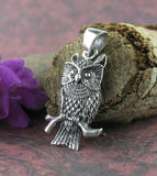 Watchful Horned Owl On Branch Oxidized Pendant | Woot & Hammy